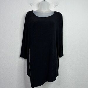 Chico's Travelers Shirt Womens Size 3-XL Black Asymmetrical Side Zip Slinky Goth